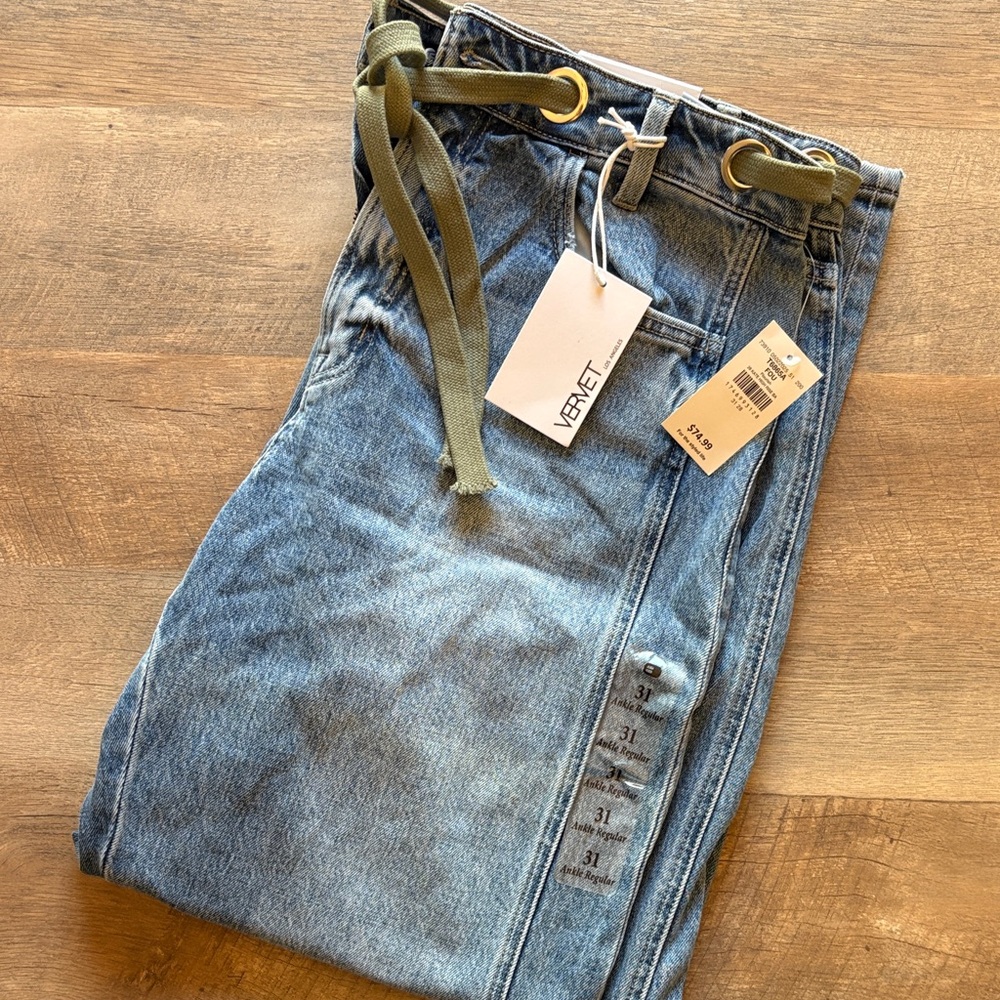 Vervet by Flying Monkey Men's Light Blue Relaxed Denim Jeans with Olive Drawcord